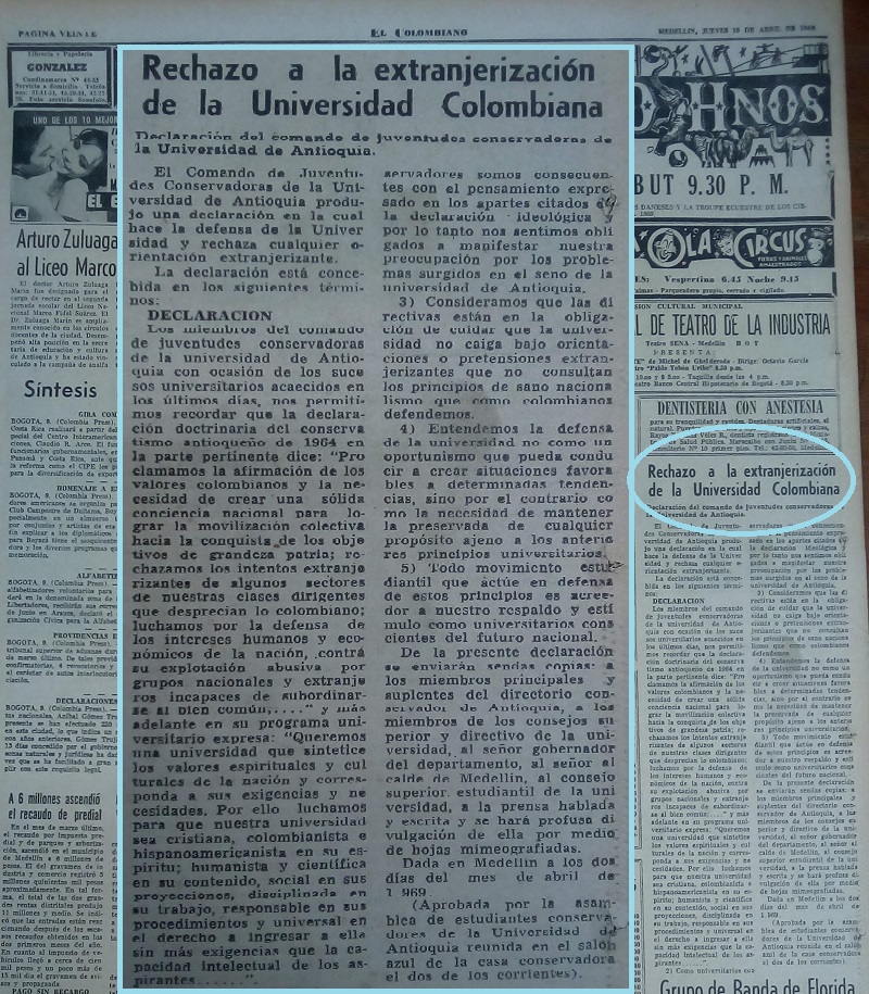 Fotografía tomada de la edición del 10 abril de 1969 del periódico El Colombiano.