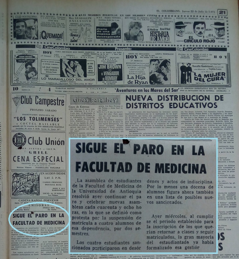 Fotografía tomada de la edición del 22 de julio de 1971 del periódico El Colombiano.