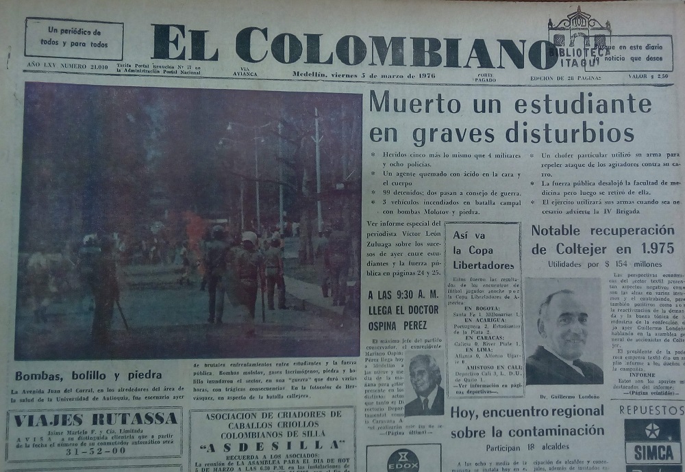 Fotografía tomada de la edición del 5 de marzo de 1976 del periódico El Colombiano.