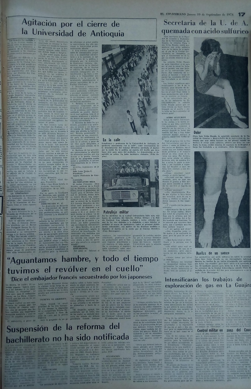 Fotografía tomada de la edición del 19 de septiembre de 1974 del periódico El Colombiano.