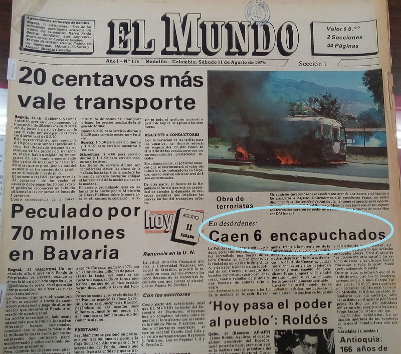 Fotografía tomada de la edición del 11 de agosto de 1979 del periódico El Mundo. 