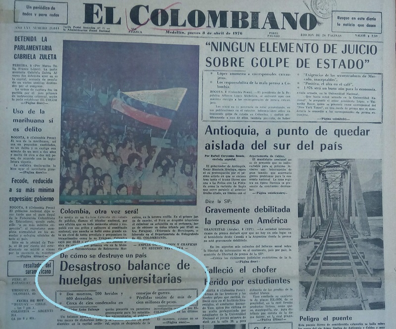 Fotografía tomada de la edición del 8 de abril de 1976 del periódico El Colombiano.