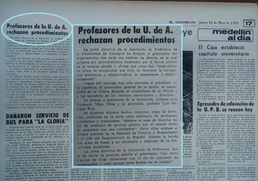 Fotografía tomada de la edición del 25 de mayo de 1972 del periódico El Colombiano.