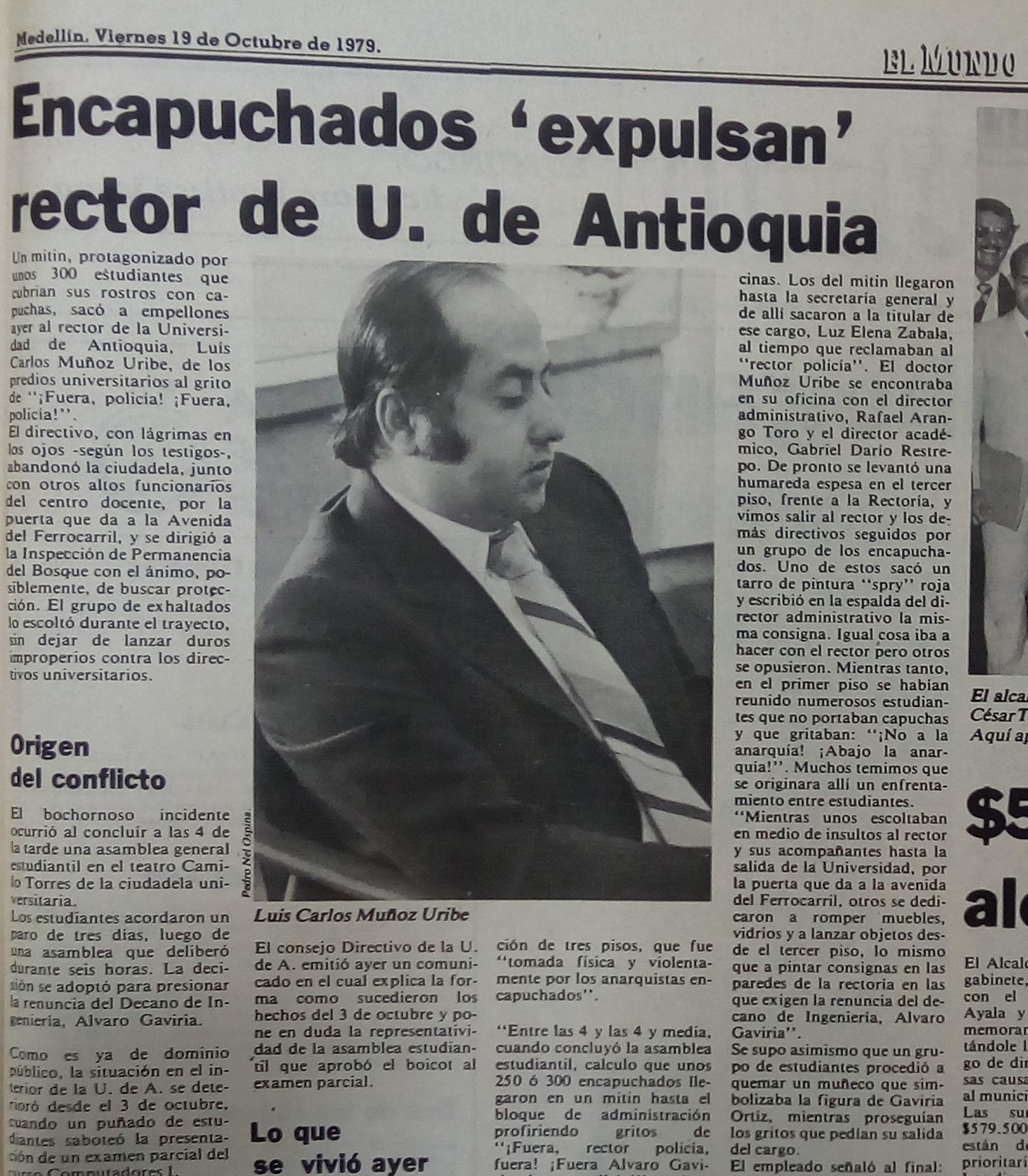 Fotografía tomada de la edición del 19 de octubre de 1979 del periódico El Mundo.