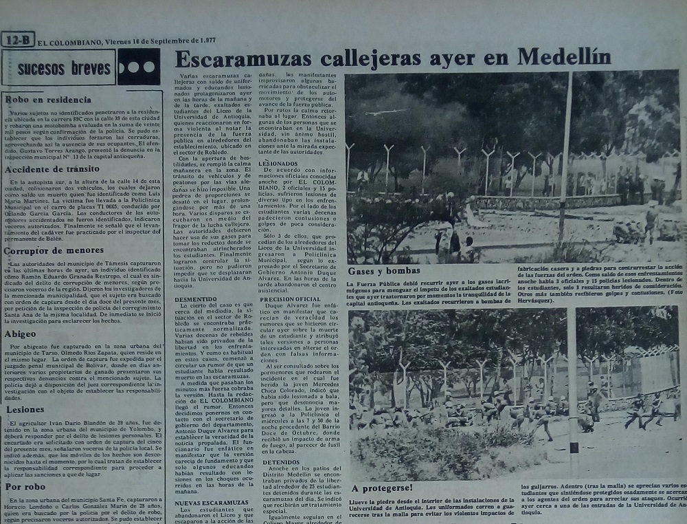 Fotografía tomada de la edición del 16 de septiembre de 1977 del periódico El Colombiano.