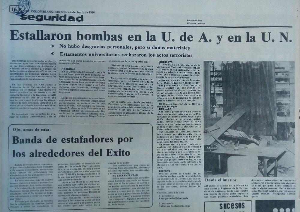 Fotografía tomada de la edición del 4 de junio de 1980 del periódico El Colombiano.