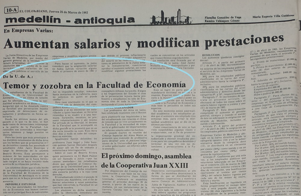 Fotografía tomada de la edición del 25 de marzo de 1982 del periódico El Colombiano.
