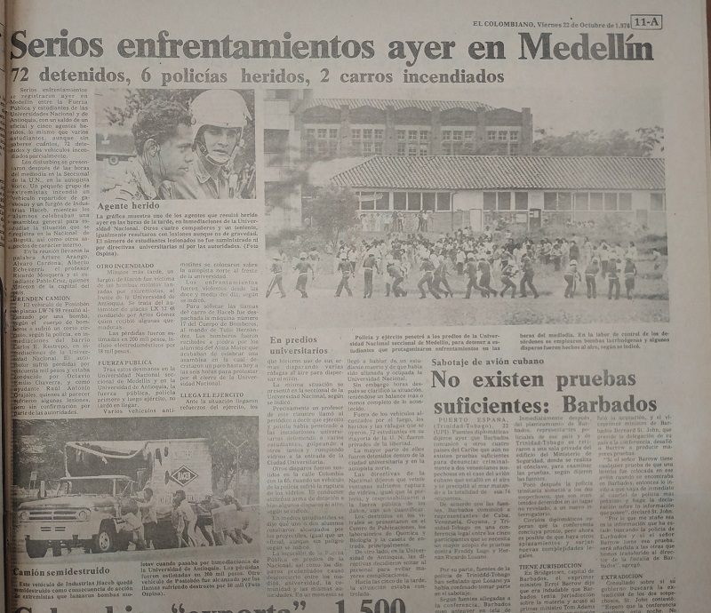 Fotografía tomada de la edición del 22 de octubre de 1976 del periódico El Colombiano.