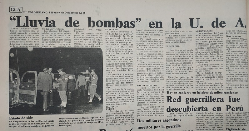 Fotografía tomada de la edición del 9 de octubre de 1976 del periódico El Colombiano.