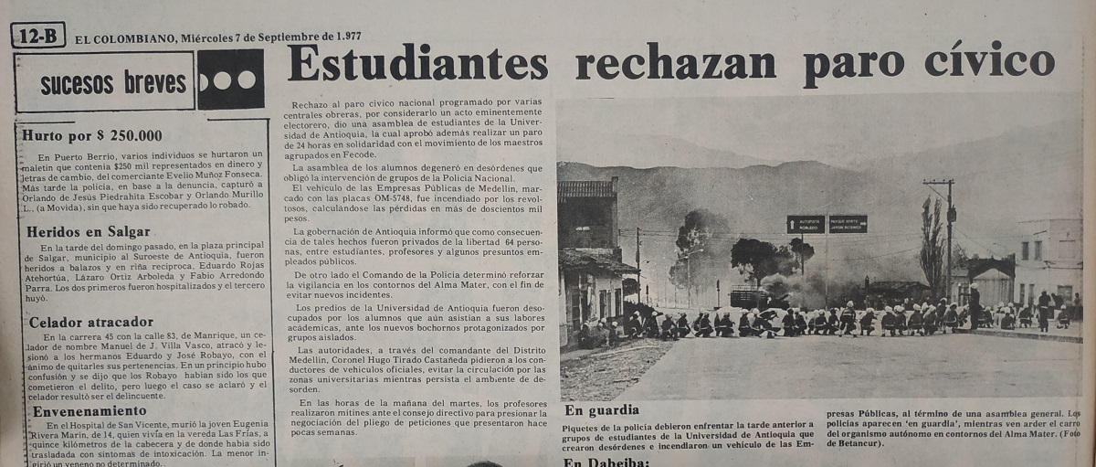 Fotografía tomada de la edición del 7 de septiembre de 1977 del periódico El Colombiano.