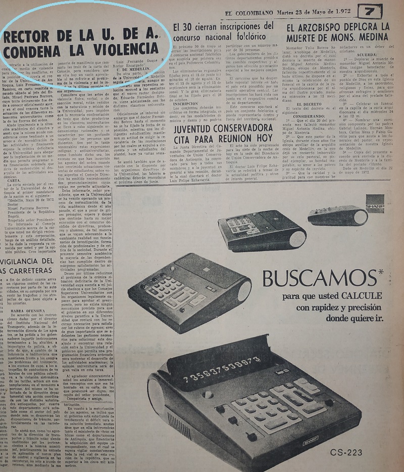 Fotografías tomadas de la edición del 23 de mayo de 1972 del periódico El Colombiano.
