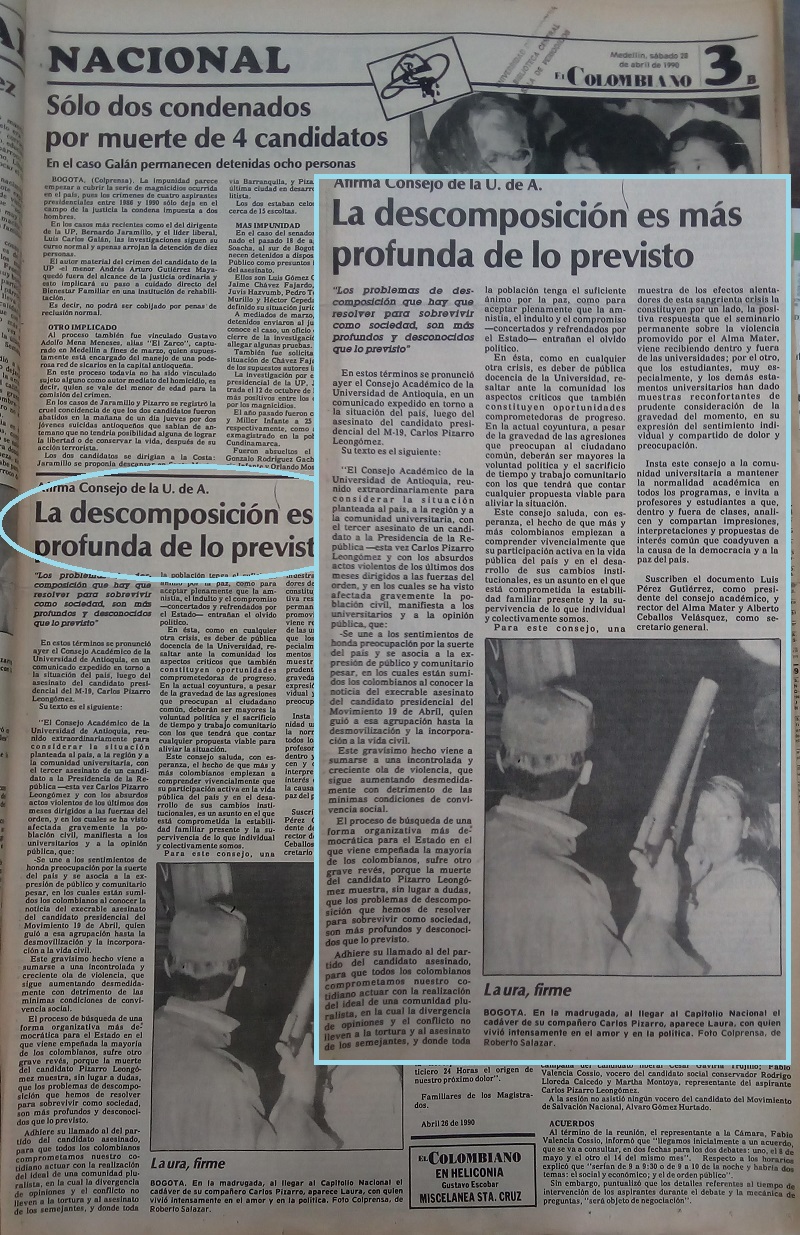 Fotografías tomadas de la edición del 28 de abril de 1990 del periódico El Colombiano