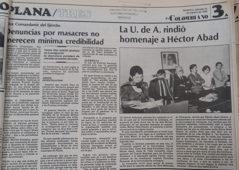 Fotografías tomadas de la edición del 25 de agosto de 1990 del periódico El Colombiano