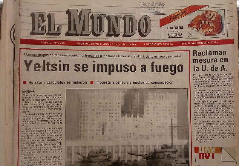 Fotografías tomadas de la edición del 5 de octubre de 1993 del periódico El Mundo y del periódico El Colombiano.