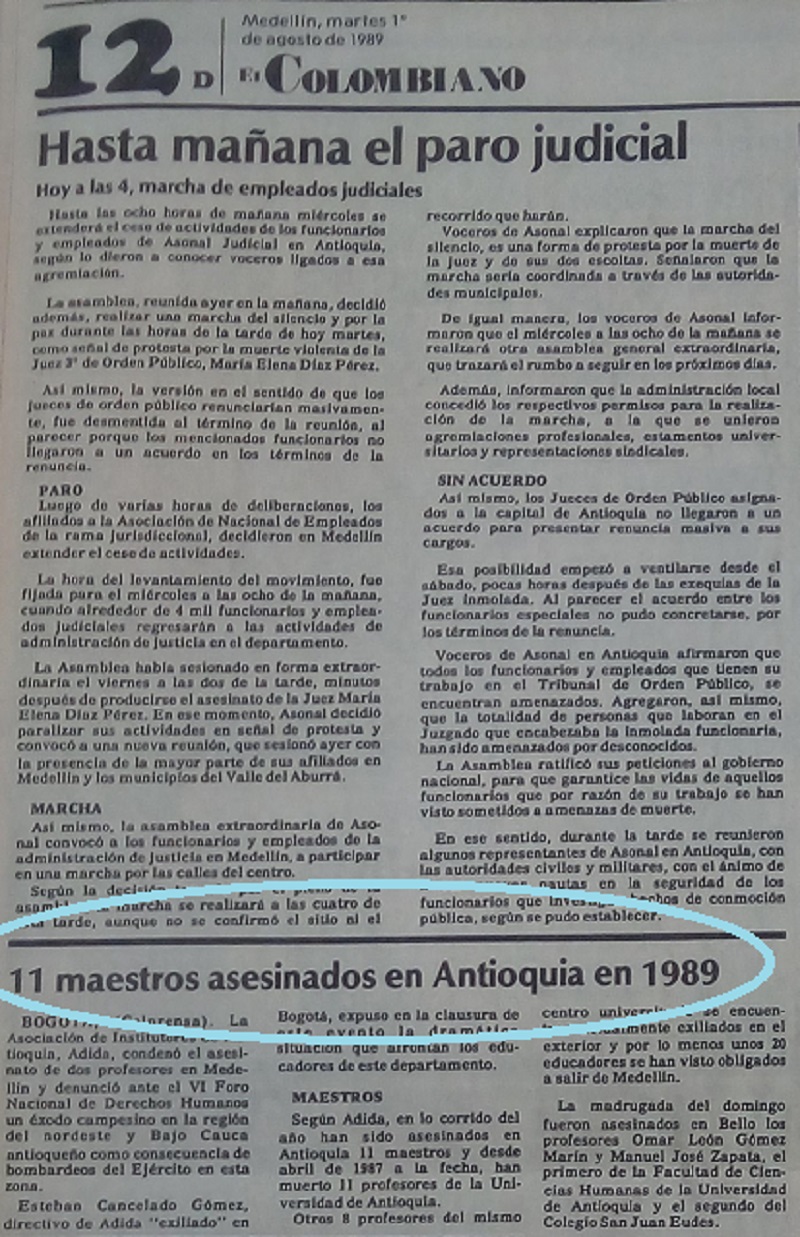 Fotografías tomadas de la edición del 1 de agosto de 1989 del periódico El Colombiano