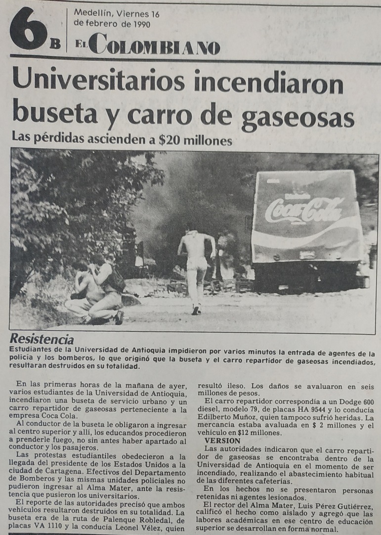 Fotografías tomadas de la edición del 16 de febrero de 1990 del periódico El Colombiano