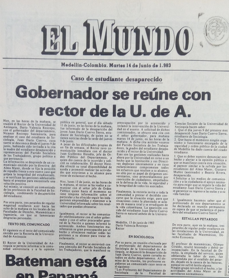 Fotografía tomada de la edición del 14 de junio de 1983 del periódico El Mundo.