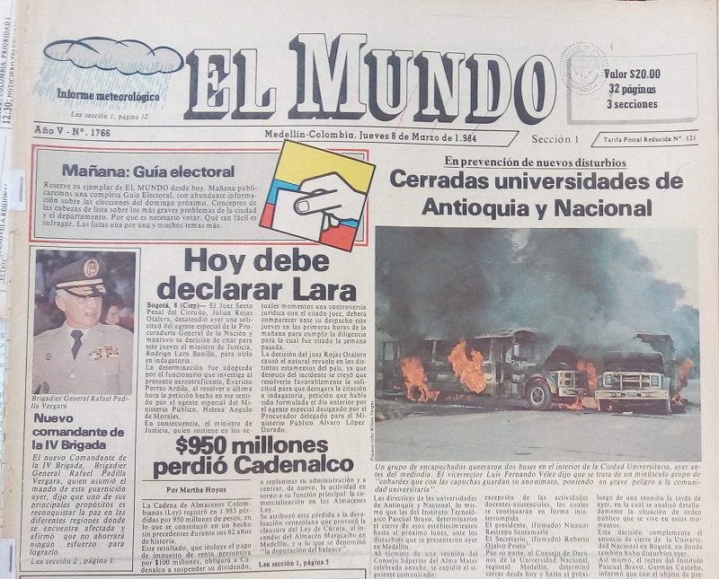 Fotografía tomada de la edición del 8 de marzo de 1984 del periódico El Mundo.
