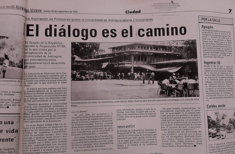 Fotografías tomadas de la edición del 30 de septiembre de 1993 del periódico El Mundo y del 29 de septiembre de 1993 del periódico El Colombiano.