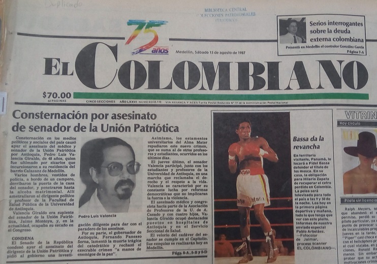 Fotografía tomada de la edición del 15 de agosto de 1987 del periódico El Colombiano.