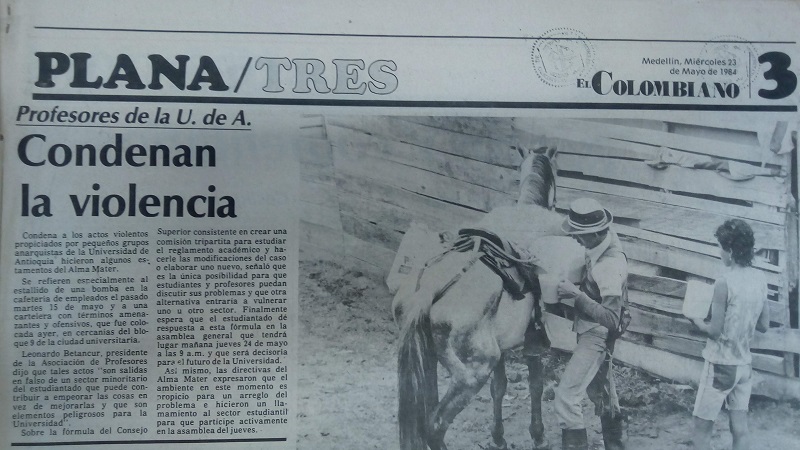 Fotografía tomada de la edición del 23 de mayo de 1984 del periódico El Colombiano