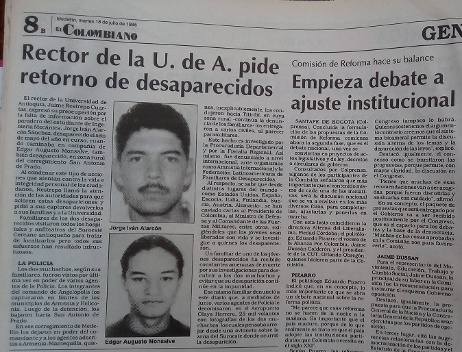 Fotografía tomada de la edición del 18 de julio de 1995 del periódico El Colombiano.