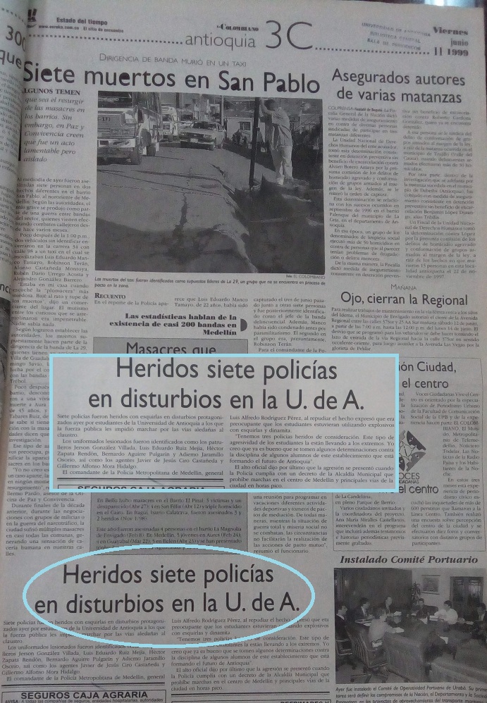 Fotografía tomada de la edición del 11 de junio de 1999 del periódico El Colombiano.