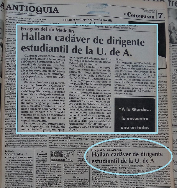 Fotografía tomada de la edición del 7 de abril de 1994 del periódico El Colombiano.