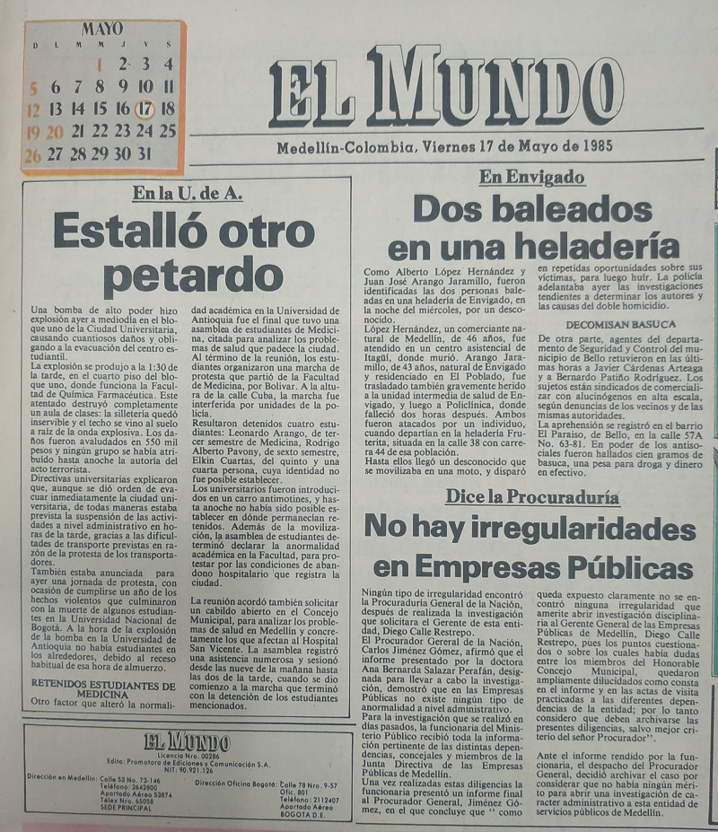 Fotografía tomada de la edición del 17 de mayo de 1985 del periódico El Mundo.