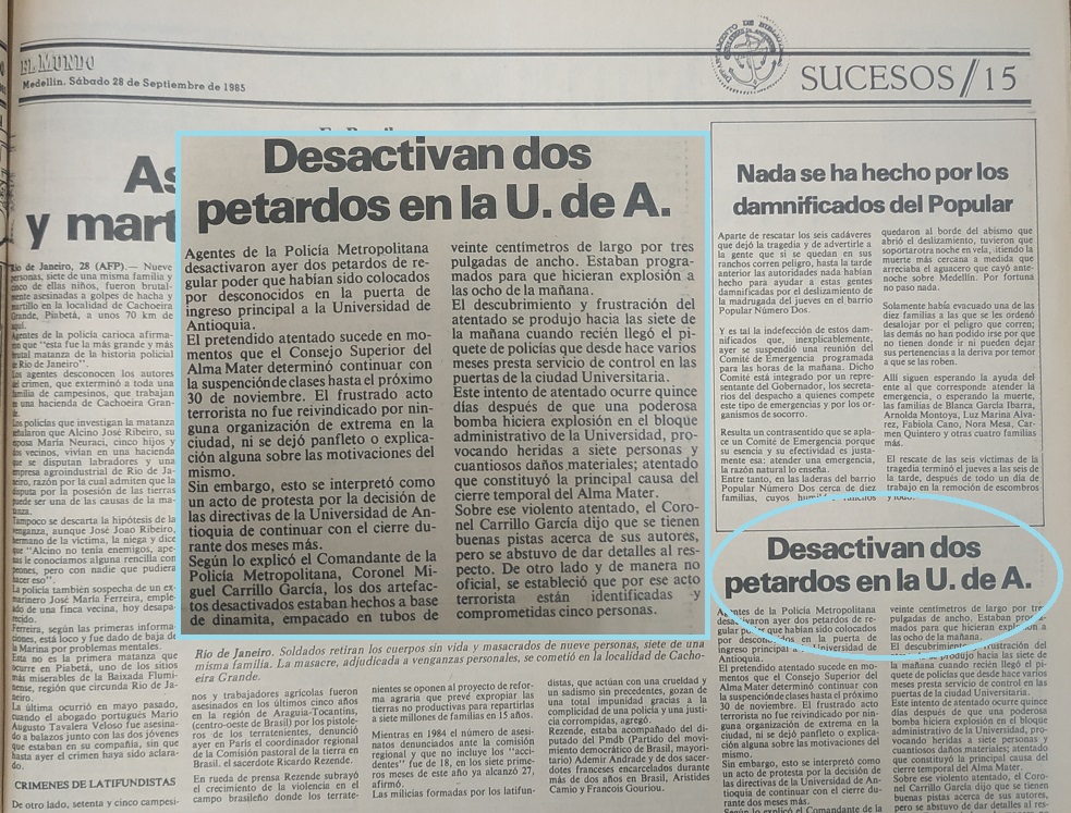 Fotografía tomada de la edición del 28 de septiembre de 1985 del periódico El Mundo.