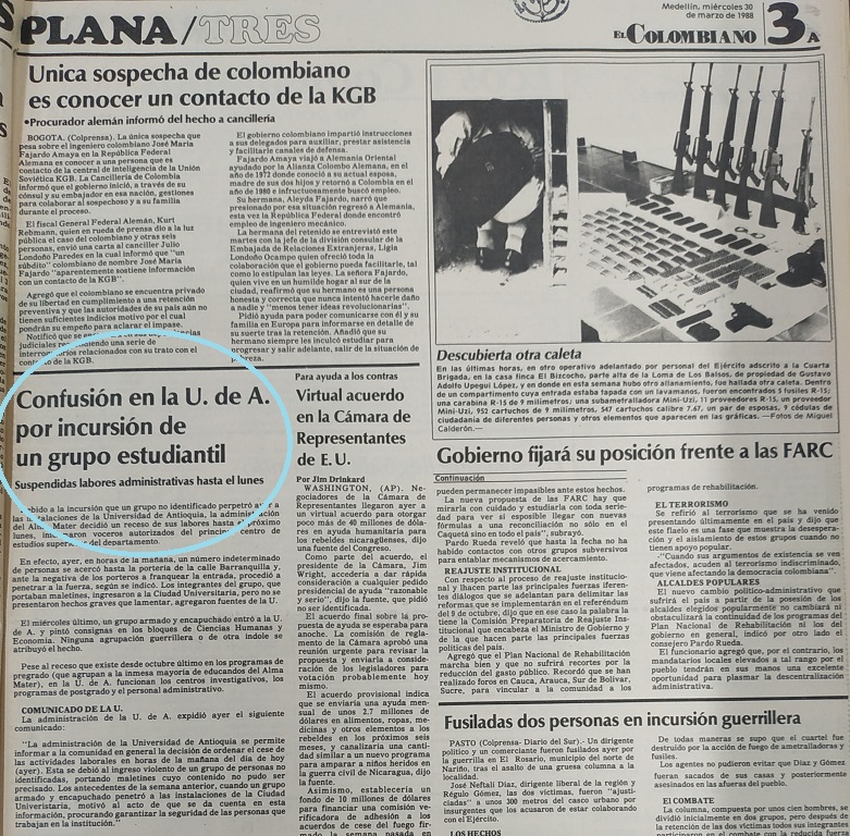 Fotografía tomada de la edición del 30 de marzo de 1988 del periódico El Colombiano.