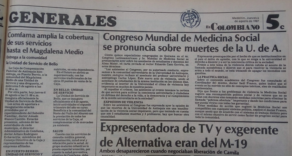 Fotografías tomadas de la edición del  6 de agosto de 1987 del periódico El Colombiano.