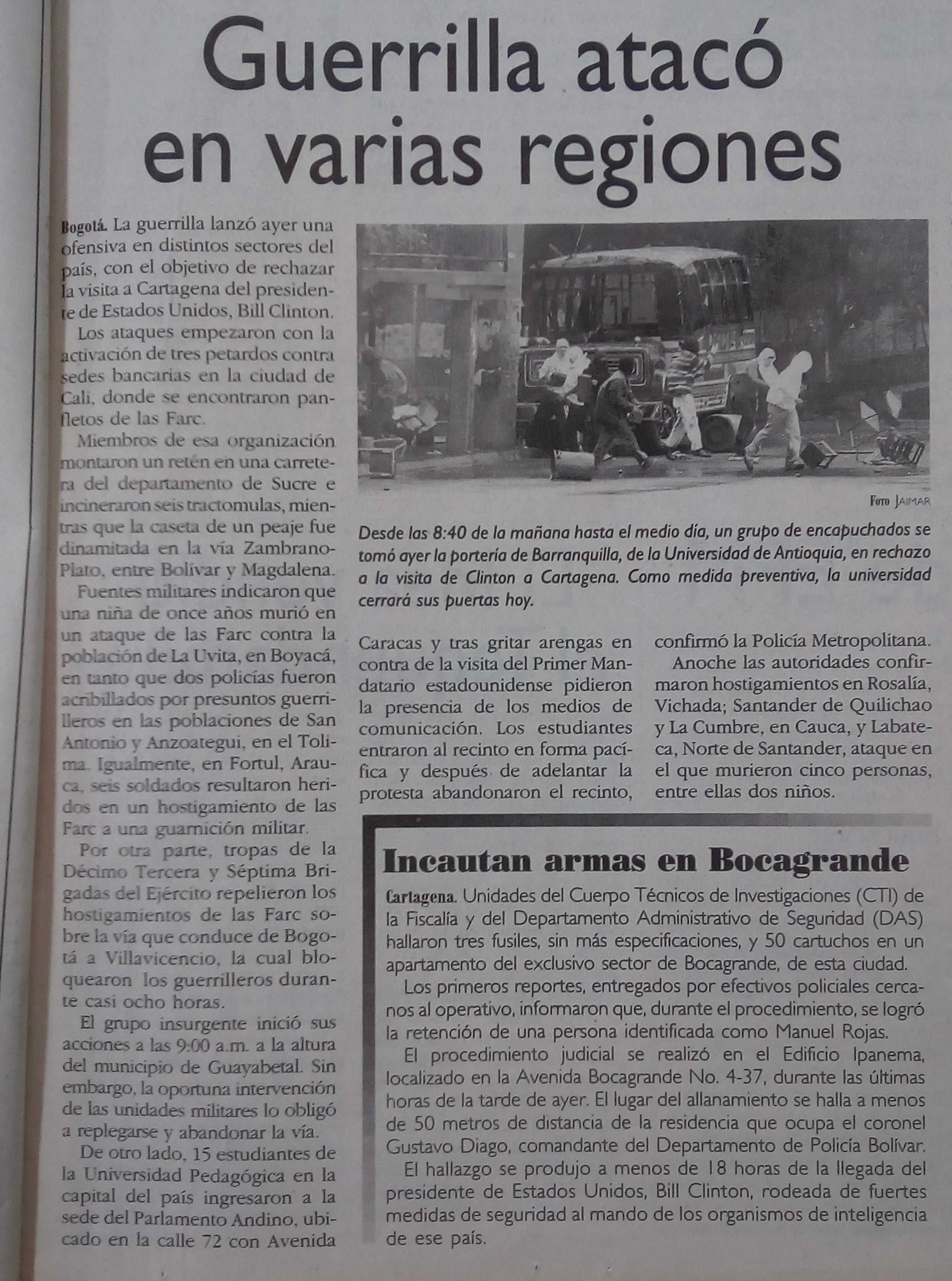 Fotografía tomada de la edición del 30 de agosto del 2000 del periódico El Colombiano.