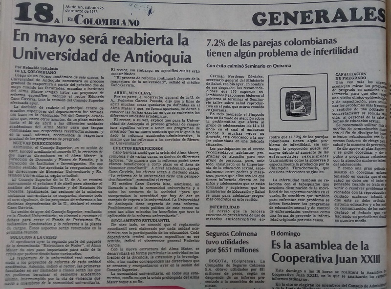 Fotografía tomada de la edición del 26 de marzo de 1988 del periódico El Mundo y del periódico El Colombiano.