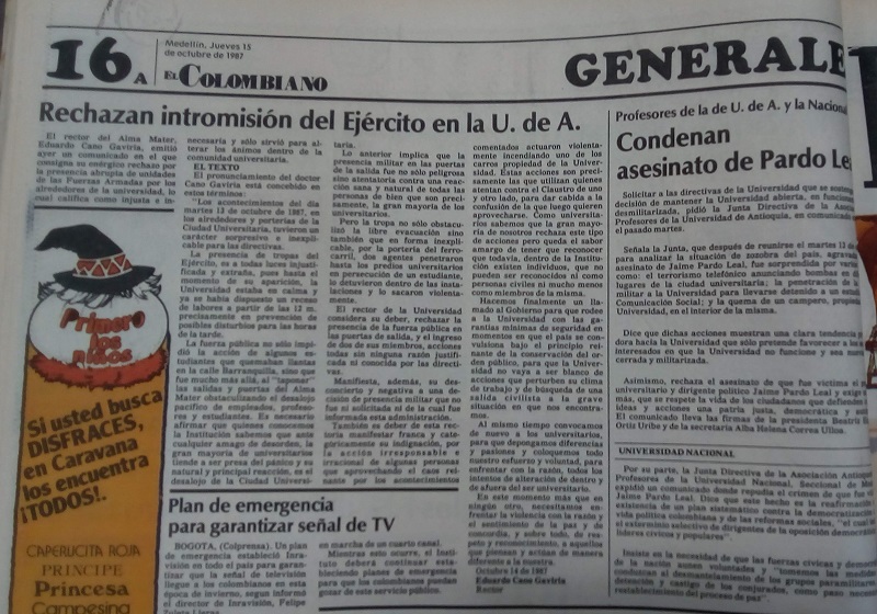Fotografía tomada de la edición del 15 de octubre de 1987 del periódico El Colombiano.