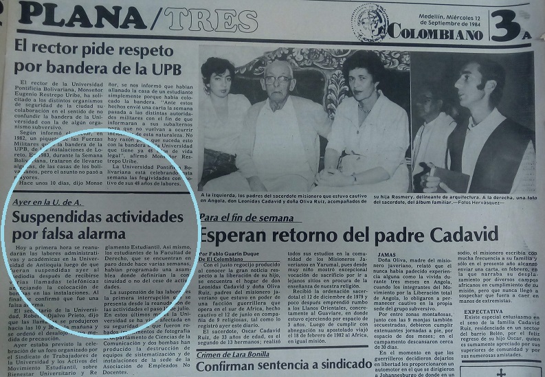 Fotografía tomada de la edición del 12 de septiembre 1984 del periódico El Colombiano.