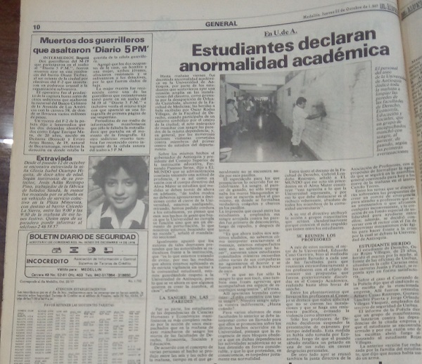 Fotografía tomada de la edición del 22 de octubre de 1987 del periódico El Mundo.