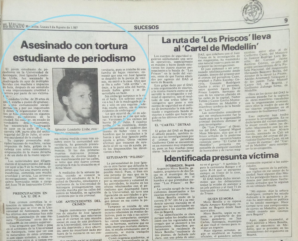 Fotografía tomada de la edición del 3 de agosto de 1987 del periódico El Mundo.