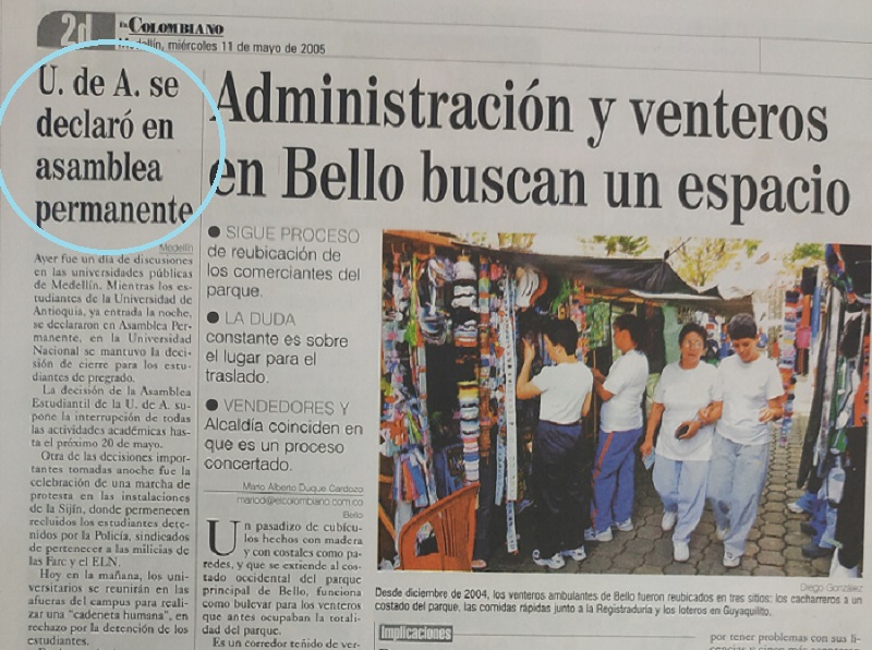 Fotografía tomada de la edición del 11 de mayo de 2005 de El Colombiano .