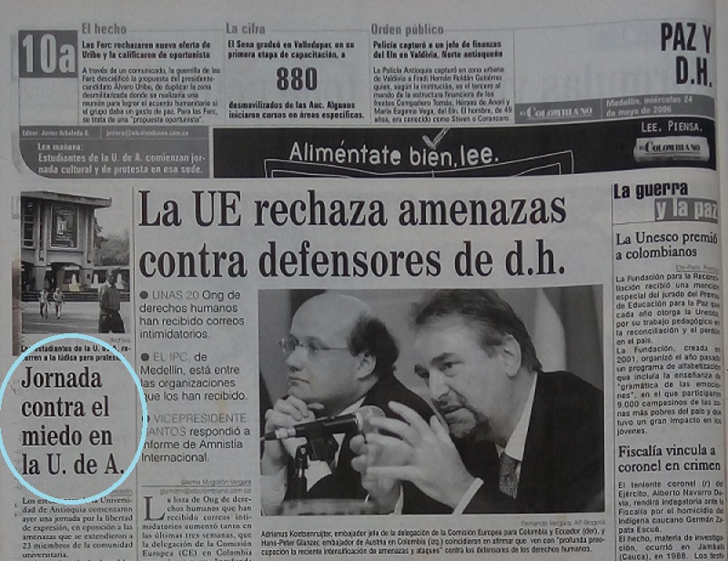 Fotografía tomada de la edición del 24 de mayo del periódico El Colombiano.