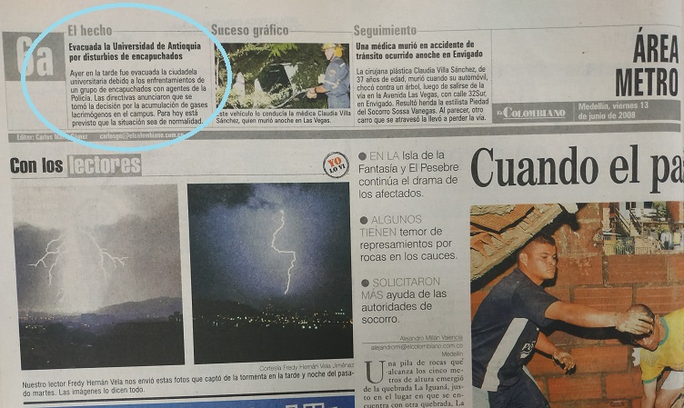 Fotografía tomada de la edición del 13 de junio del 2008 del periódico El Colombiano.