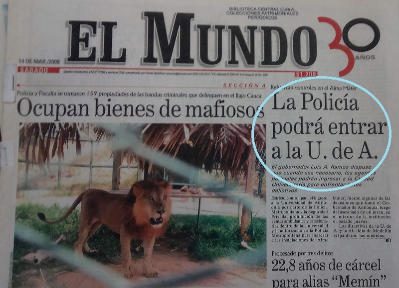 Fotografía tomada de la edición del 14 de marzo del 2009 del periódico El Mundo.