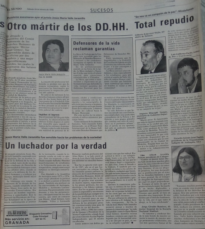 Fotografía tomada de la edición del 28 de febrero de 1998 del periódico El Mundo.