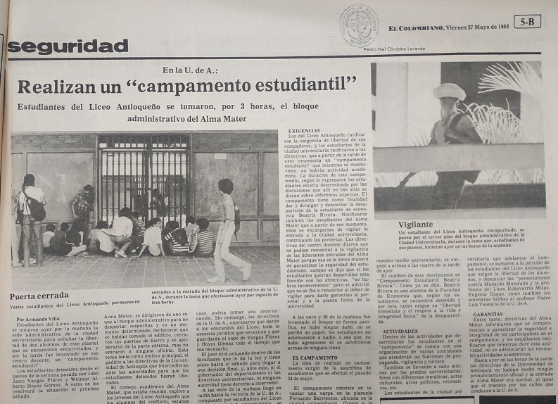 Fotografía tomada de la edición del 27 de mayo de 1983 del periódico El Colombiano.