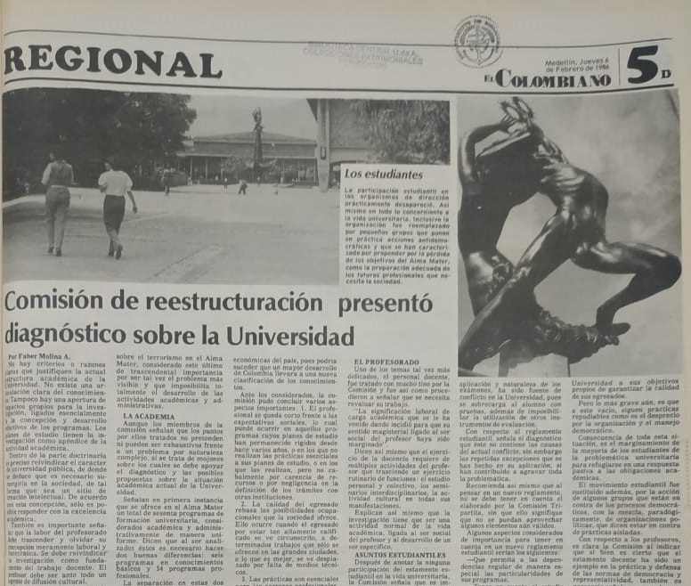 Fotografía tomada de la edición del 6 de febrero de 1986 del periódico El Colombiano.