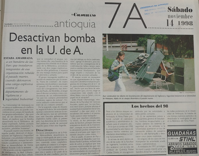 Fotografía tomada de la edición del 14 de noviembre de 1998 del periódico El Colombiano.