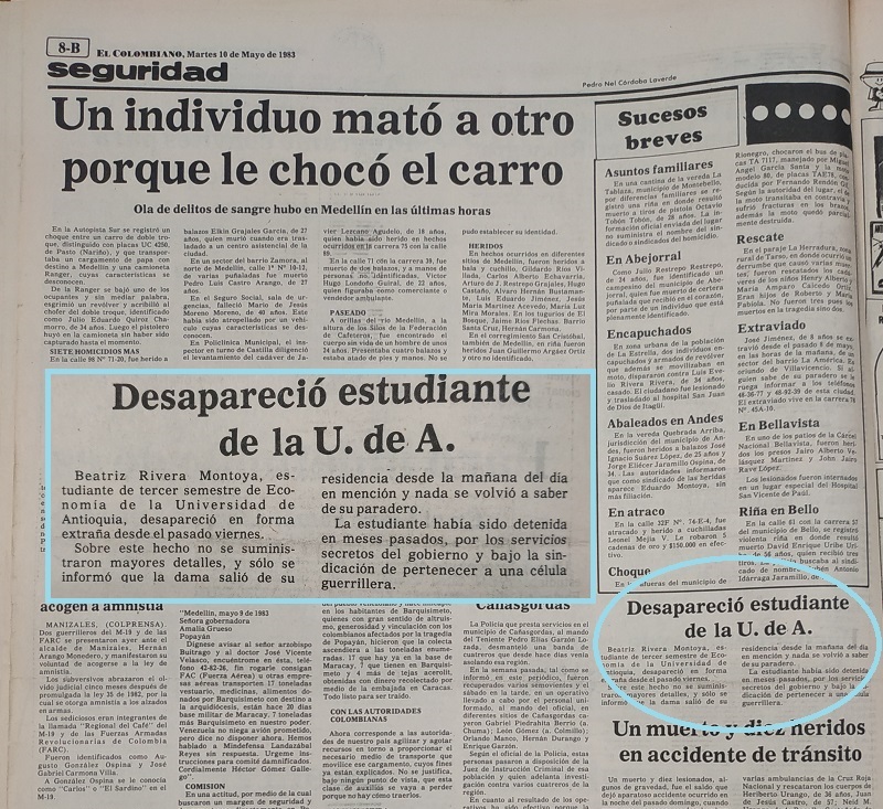 Fotografía tomada de la edición del 10 de mayo de 1983 del periódico El Colombiano.