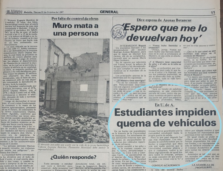 Fotografía tomada de la edición del 23 de octubre 1987 del periódico El Mundo.