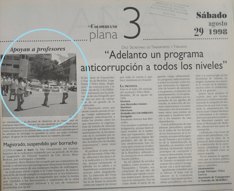 Fotografía tomada de la edición del 29 de agosto de 1998 del periódico El Colombiano.