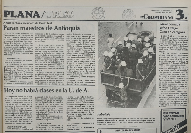 Fotografía tomada de la edición del 14 octubre de 1987 del periódico El Colombiano.